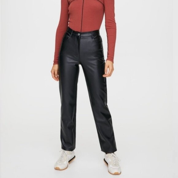 Aritzia Wilfred The Melina Pant Black Faux Leather Vegan Straight Leg Pants - Picture 1 of 15